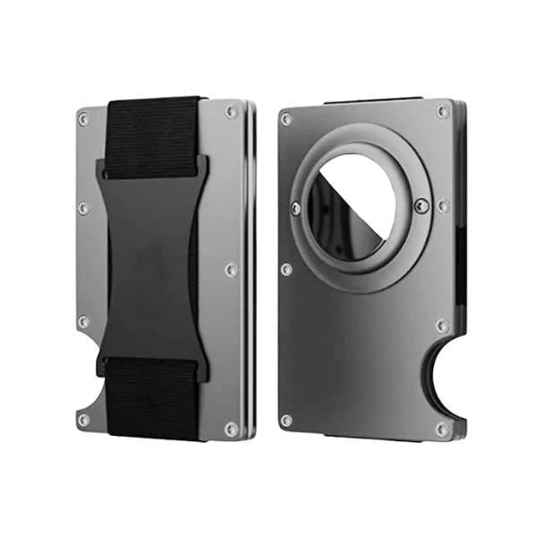Metallic cigar cutter with black brush on a white background